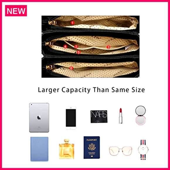 Medium Satchel Purse with 3 Zippered Compartments, Top Handle Shoulder Bag - Picture 7 of 8